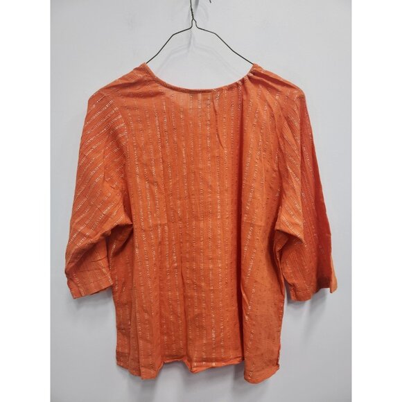 Avenue Womens Peasant BOHO Top Size 26/28 Orange Metallic Striped 3/4 Sleeve - Picture 9 of 10